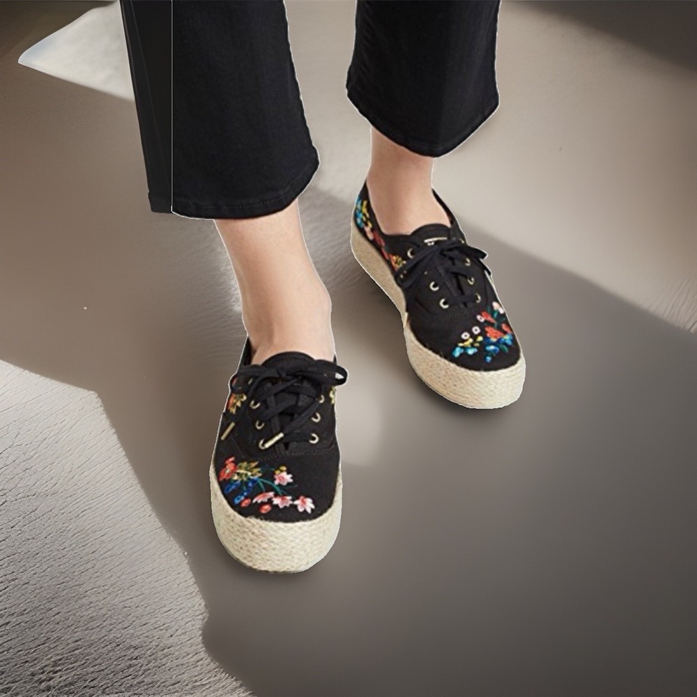 Keds x Rifle Paper Co Triple Kick Wildwood Embroidered Platform Sneaker SZ 6.5